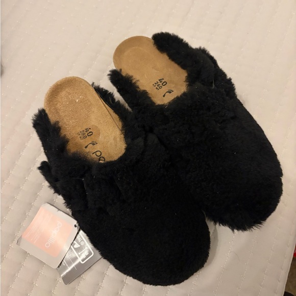Papillio by Birkenstock Fanny Teddy wedge clog in black shearling size 9 US New - Picture 2 of 8